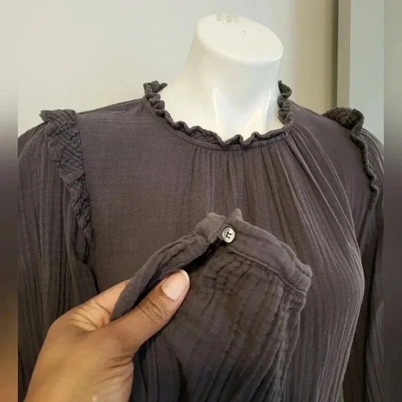 XIRENA Charcoal Gray Cotton Iconic Chelsea Gauze Mia Tiered Hem Dress(M) - Picture 7 of 11